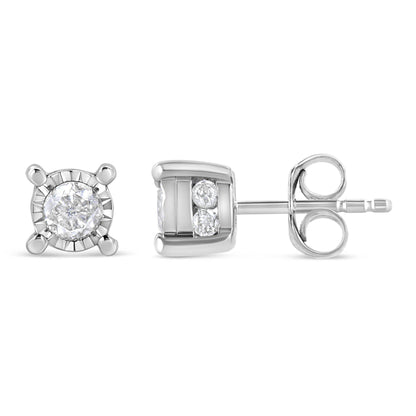 .925 Sterling Silver 1.0 Cttw Round Brilliant-Cut Diamond Miracle-Set Solitaire Stud Earrings (H-I Color, I2-I3 Clarity) - Bijoux-NYC Direct