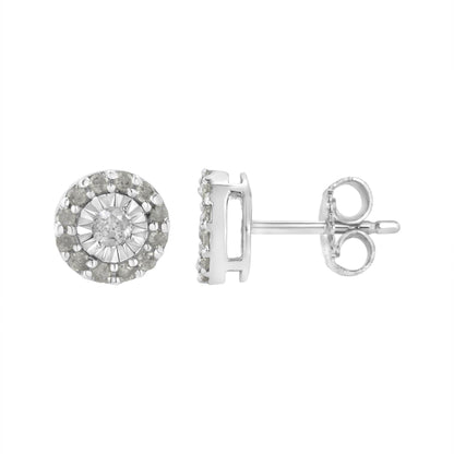 .925 Sterling Silver 1/2 cttw Miracle-Set Round Diamond Halo Stud Earrings (I-J Clarity, I3 Color) - Bijoux-NYC Direct