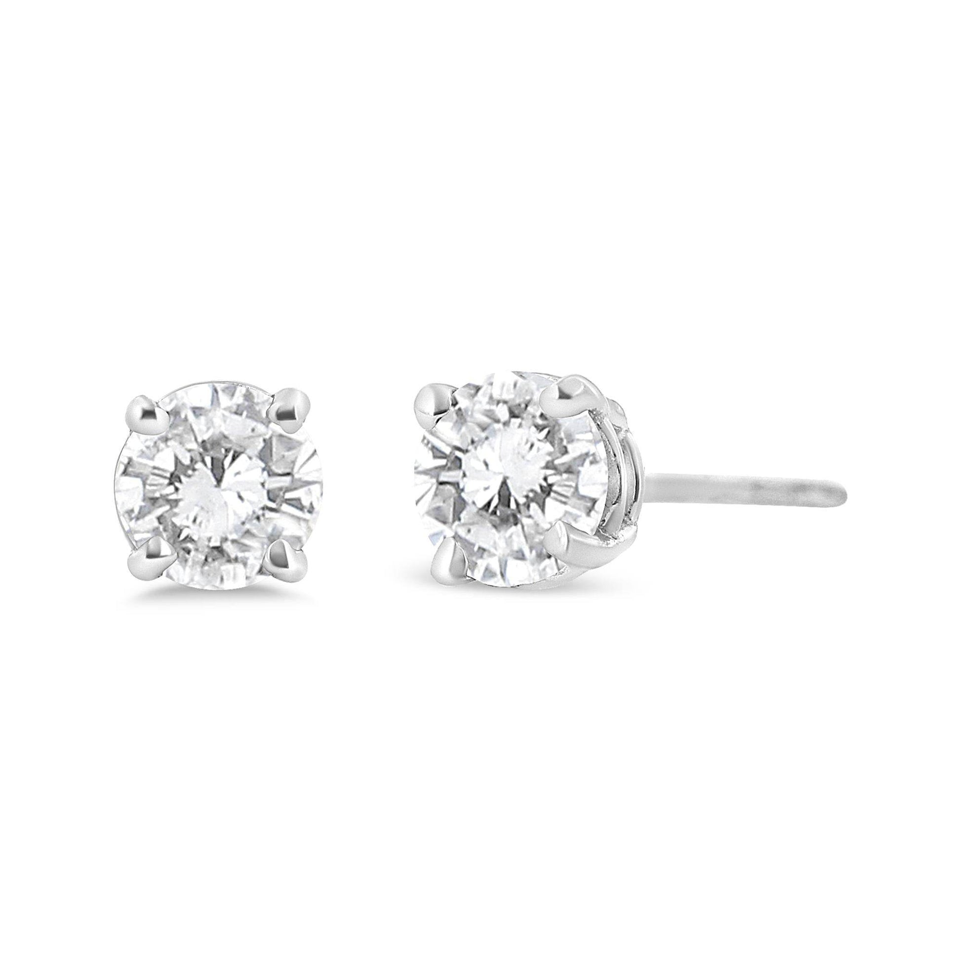 14K White Gold 3/4 Cttw Lab Grown Diamond 4-Prong Classic Stud Earrings (F-G Color, VS2-SI1 Clarity) - Bijoux-NYC Direct