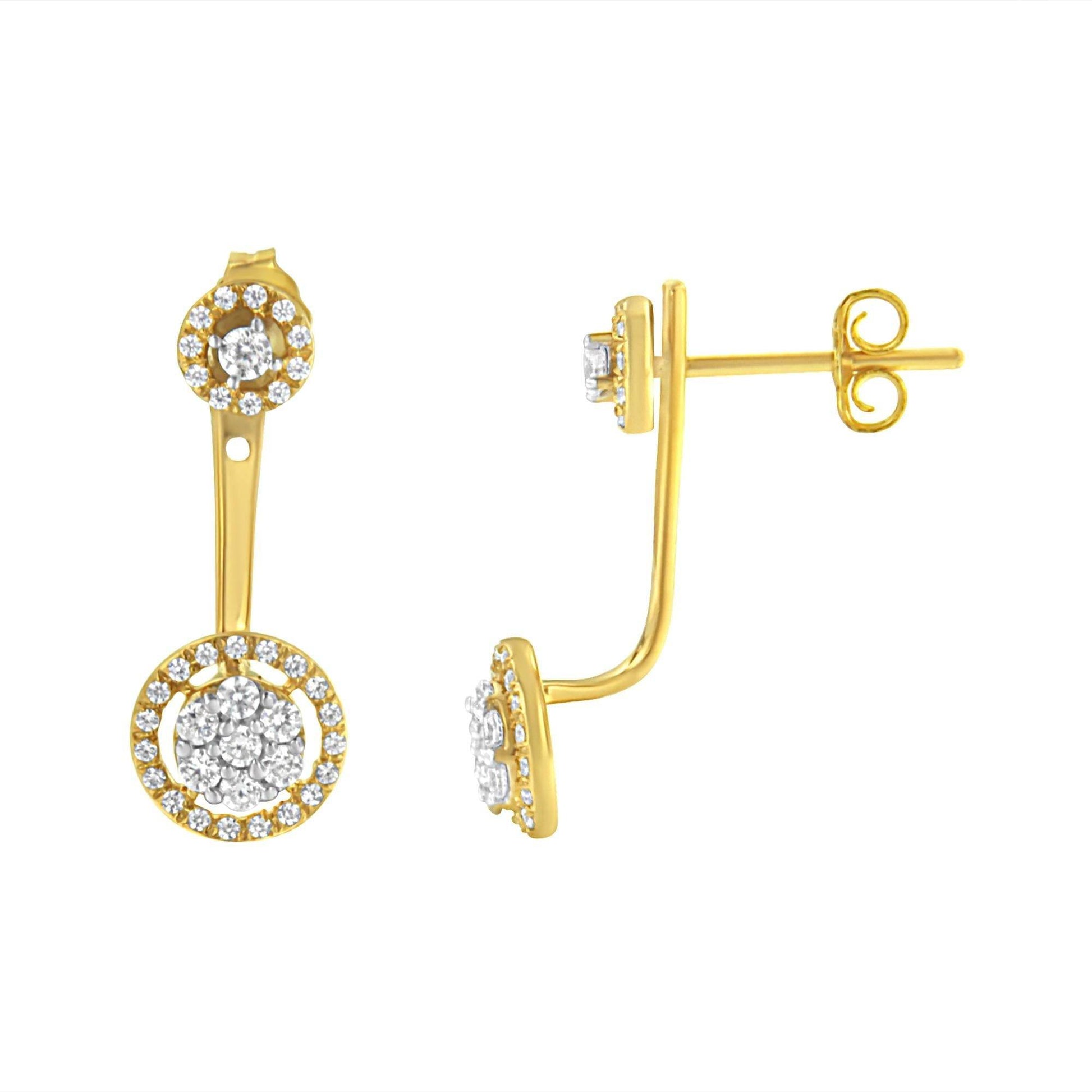 14K Yellow Gold Plated .925 Sterling Silver 5/8 Cttw Diamond Removable Stud and Dangle Earrings (I-J Color, I2-I3) - Bijoux-NYC Direct