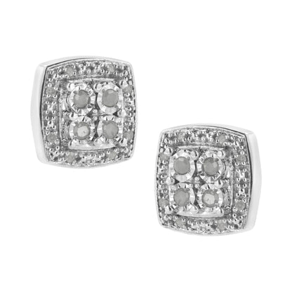.925 Sterling Silver 1/4 cttw Round Cut Diamond Square Shape Milgrain Stud Earrings (I-J Color, I3 Clarity) - Bijoux-NYC Direct