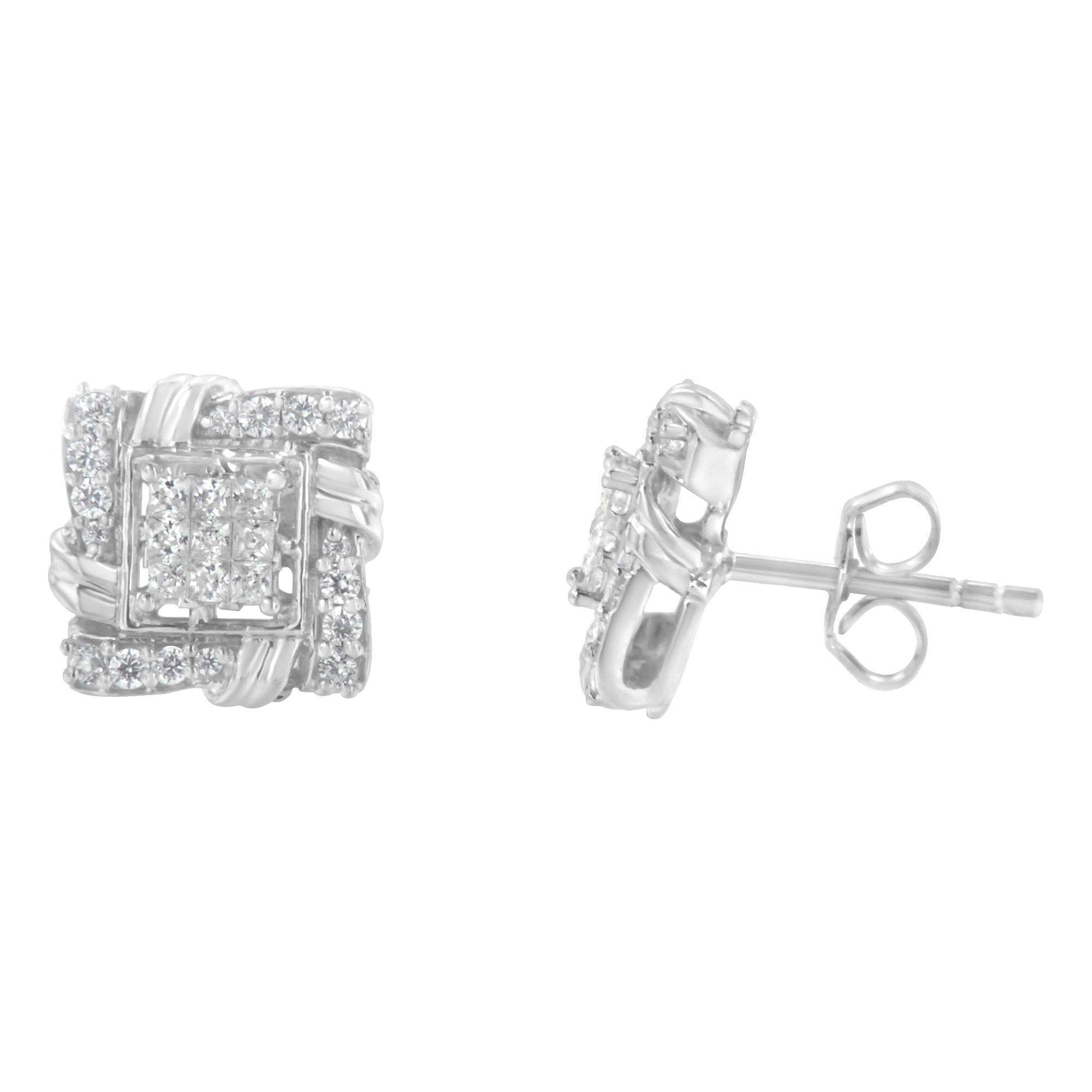 .925 Sterling Silver 1/2 Cttw Round-Cut Diamond Stud Earrings (I-J Color, I1-I2 Clarity) - Bijoux-NYC Direct