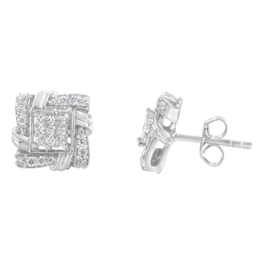 .925 Sterling Silver 1/2 Cttw Round-Cut Diamond Stud Earrings (I-J Color, I1-I2 Clarity) - Bijoux-NYC Direct