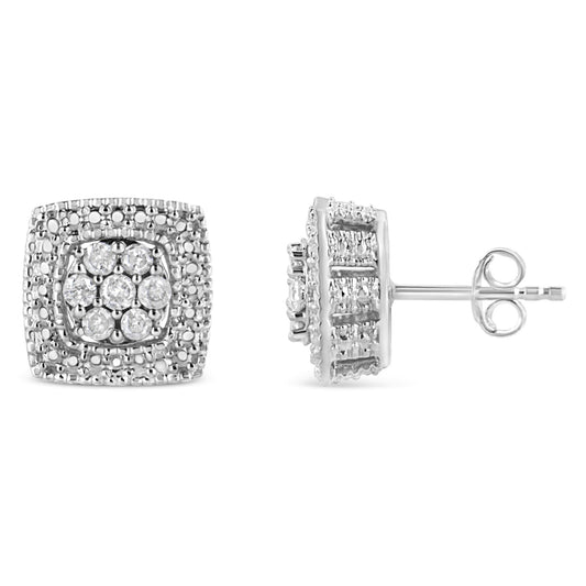 .925 Sterling Silver 1/2 Cttw Diamond Miligrain Square Shape Stud Earrings (I-J Color, I2-I3 Clarity) - Bijoux-NYC Direct