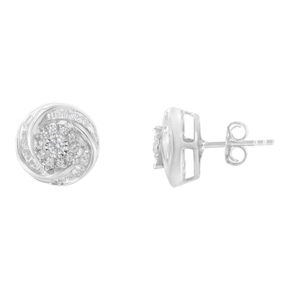.925 Sterling Silver 3/4 Cttw Round and Baguette-Cut Diamond Love Knot Stud Earring (I-J Color, I2-I3 Clarity) - Bijoux-NYC Direct
