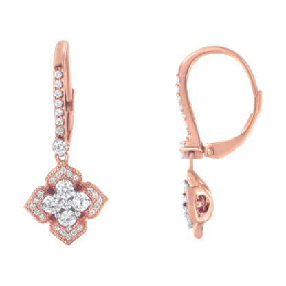 10K Rose Gold 3/4 Cttw Diamond Flower Drop Dangle Earring (I-J Color, I1-I2 Clarity) - Bijoux-NYC Direct