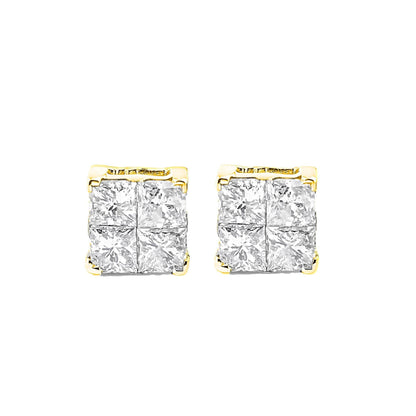 10K Yellow Gold Plated .925 Sterling Silver 1.0 Cttw Princess-Cut Diamond Composite Multi Stone Stud Earrings (J-K Color, SI2-I1 Clarity) - Bijoux-NYC Direct