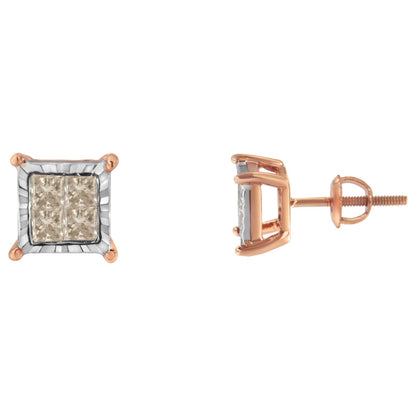 10K Two-Toned Princess-Cut Composite Diamond Stud Earrings (1/2 cttw, J-K Color, I1-I2 Clarity) - Bijoux-NYC Direct