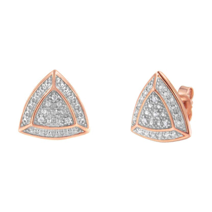 14K Rose Gold over .925 Sterling Silver Diamond-Accented Trillion Shaped 4-Stone Halo-Style Stud Earrings (H-I Color, I2-I3 Clarity) - Bijoux-NYC Direct