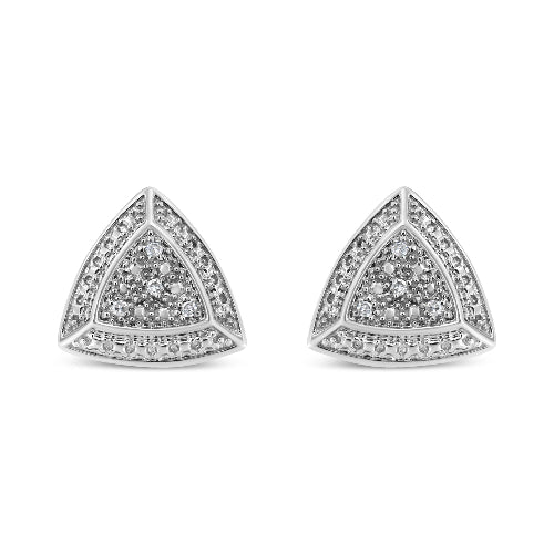 Triangular diamond earrings on a white background