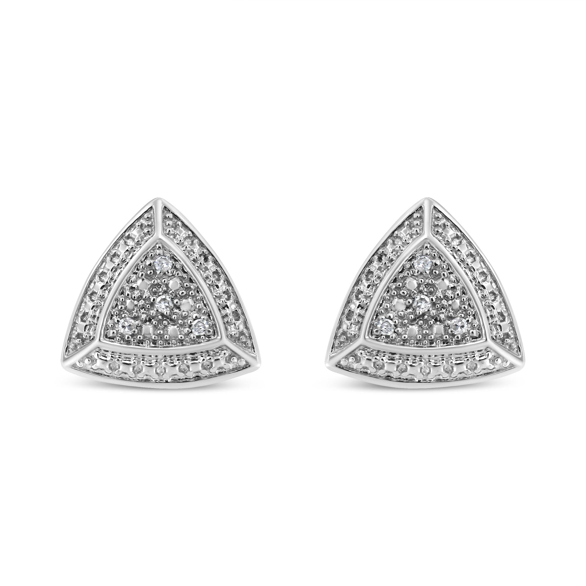 Triangular diamond earrings on a white background
