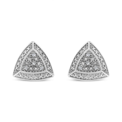 .925 Sterling Silver Diamond-Accented Trillion Shaped 4-Stone Halo-Style Stud Earrings (H-I Color, I2-I3 Clarity) - Bijoux-NYC Direct