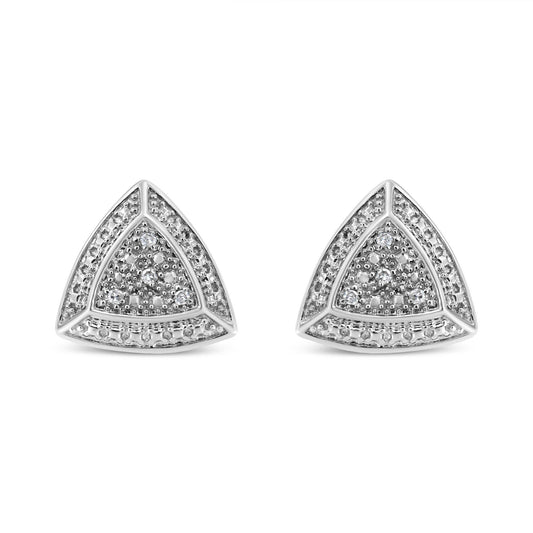 .925 Sterling Silver Diamond-Accented Trillion Shaped 4-Stone Halo-Style Stud Earrings (H-I Color, I2-I3 Clarity) - Bijoux-NYC Direct