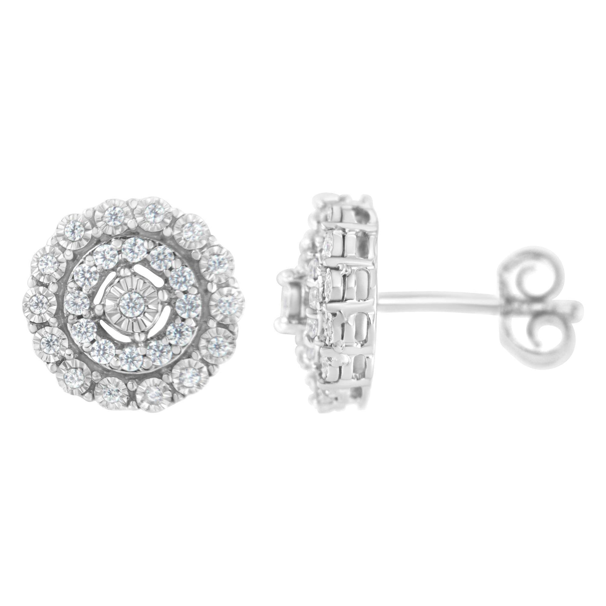 10KT White Gold 1/2 cttw Double Halo Brilliant Round-Cut Diamond Stud Earrings (I-J Clarity, I2-I3 Color) - Bijoux-NYC Direct