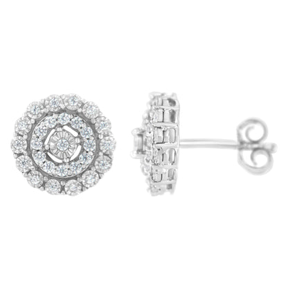 10KT White Gold 1/2 cttw Double Halo Brilliant Round-Cut Diamond Stud Earrings (I-J Clarity, I2-I3 Color) - Bijoux-NYC Direct
