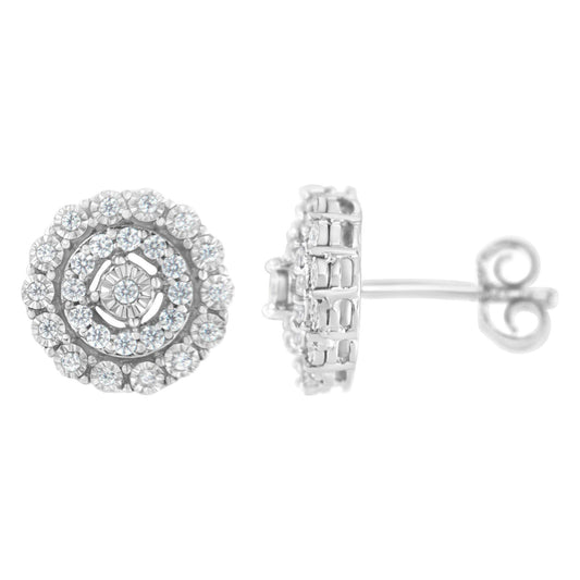 10KT White Gold 1/2 cttw Double Halo Brilliant Round-Cut Diamond Stud Earrings (I-J Clarity, I2-I3 Color) - Bijoux-NYC Direct