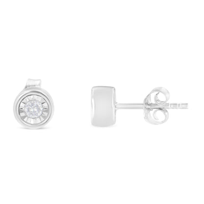 .925 Sterling Silver 1/5 Cttw Round Brilliant-Cut Near Colorless Diamond Miracle-Set Bezel Barrel Style Stud Earrings (I-J Color, I2-I3 Clarity) - Bijoux-NYC Direct