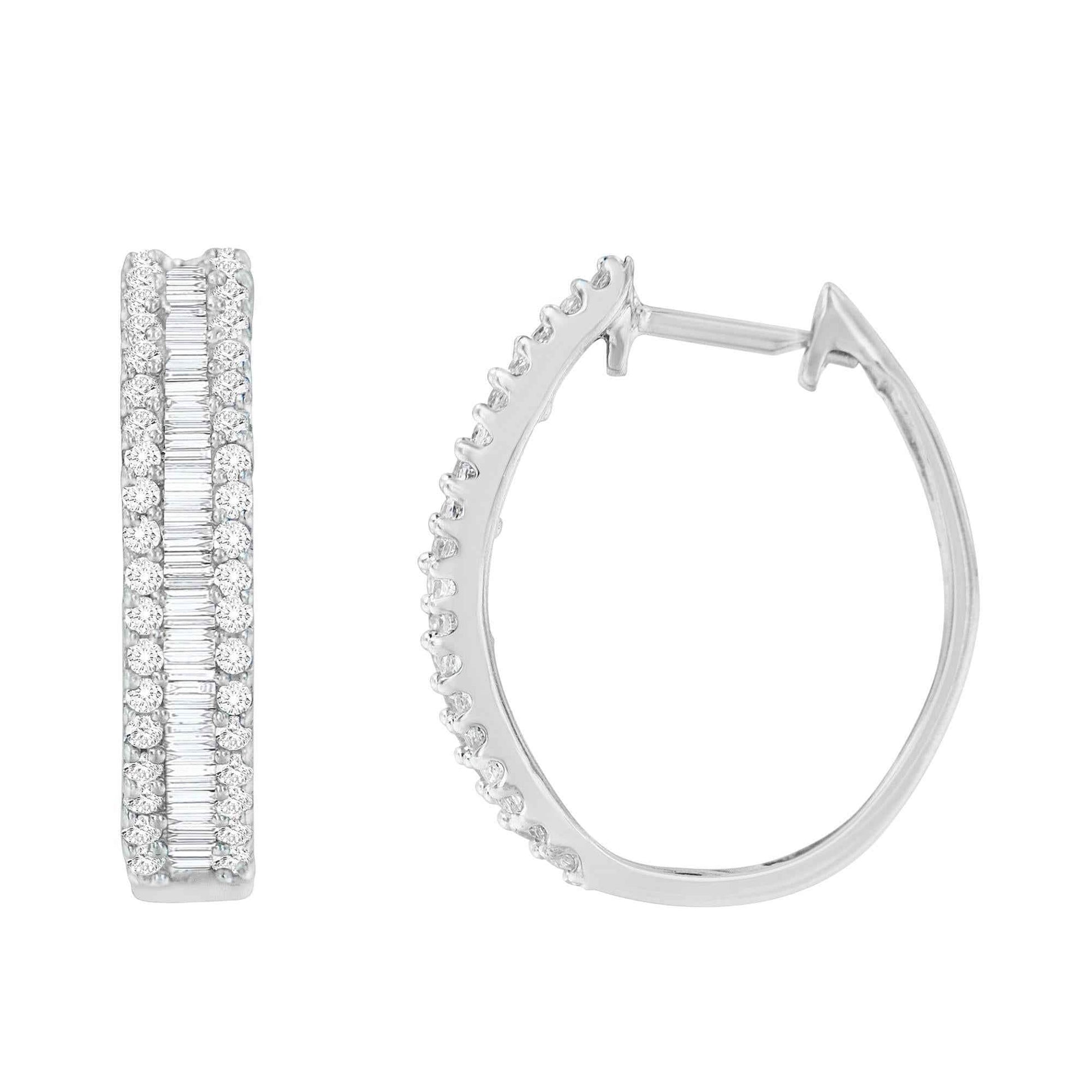 10K White Gold Diamond Hoop Earrings (3/4 cttw, I-J Color, I2-I3 Clarity) - Bijoux-NYC Direct