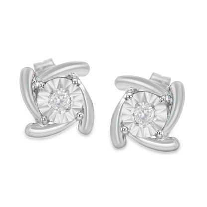 .925 Sterling Silver 1/10 Cttw Round Brilliant-Cut Near Colorless Diamond Miracle-Set Square Pinwheel Stud Earrings (I-J Color, I3 Clarity) - Bijoux-NYC Direct