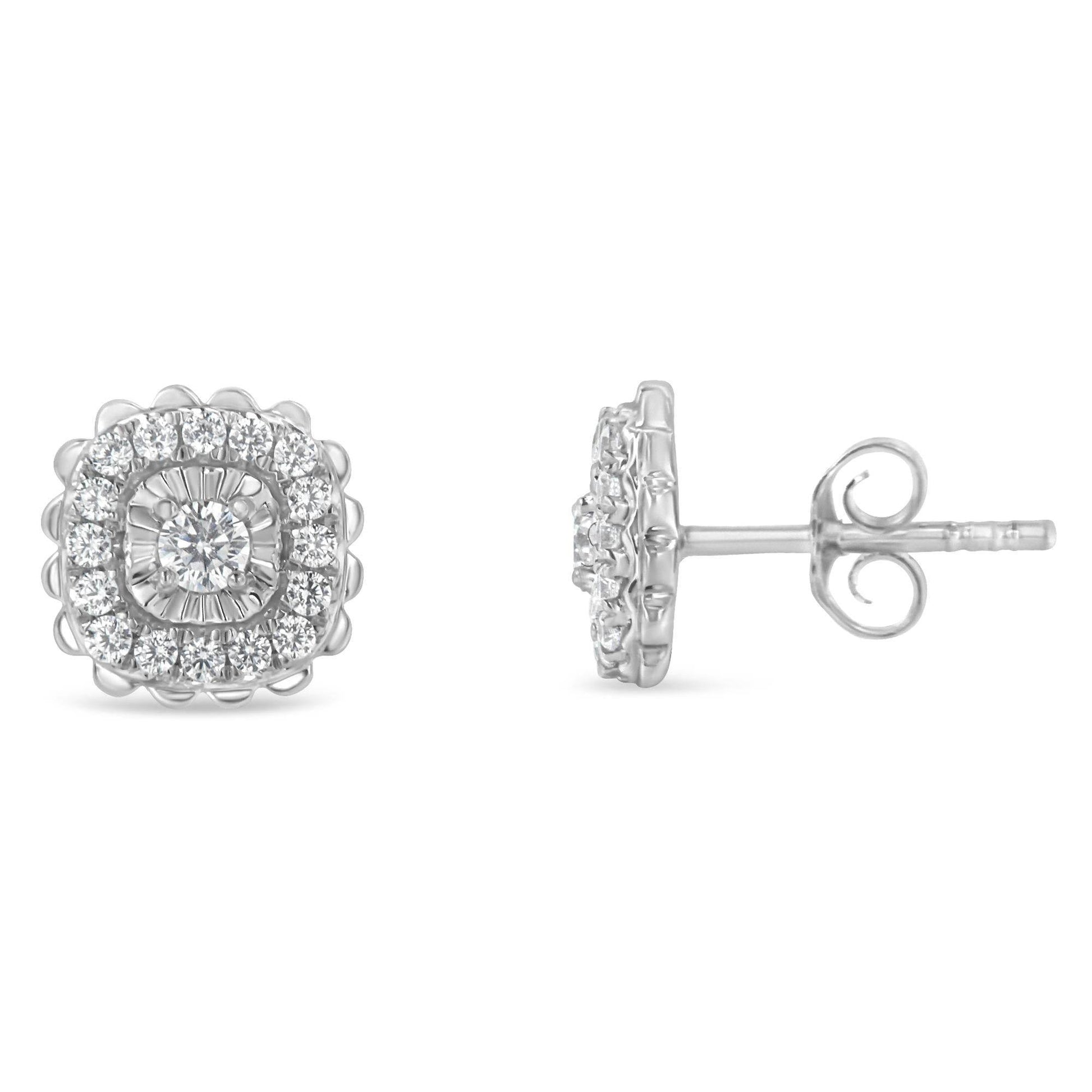 .925 Sterling Silver 1/2 Cttw Round-Cut Diamond Halo Cluster Stud Earring (I-J Color, I2-I3 Clarity) - Bijoux-NYC Direct