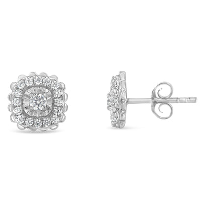 .925 Sterling Silver 1/2 Cttw Round-Cut Diamond Halo Cluster Stud Earring (I-J Color, I2-I3 Clarity) - Bijoux-NYC Direct