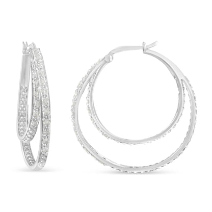.925 Sterling Silver 1/2 cttw Miracle-Set Diamond Double Hoop with Latchback Earrings (I-J Color, I3 Clarity) - Bijoux-NYC Direct