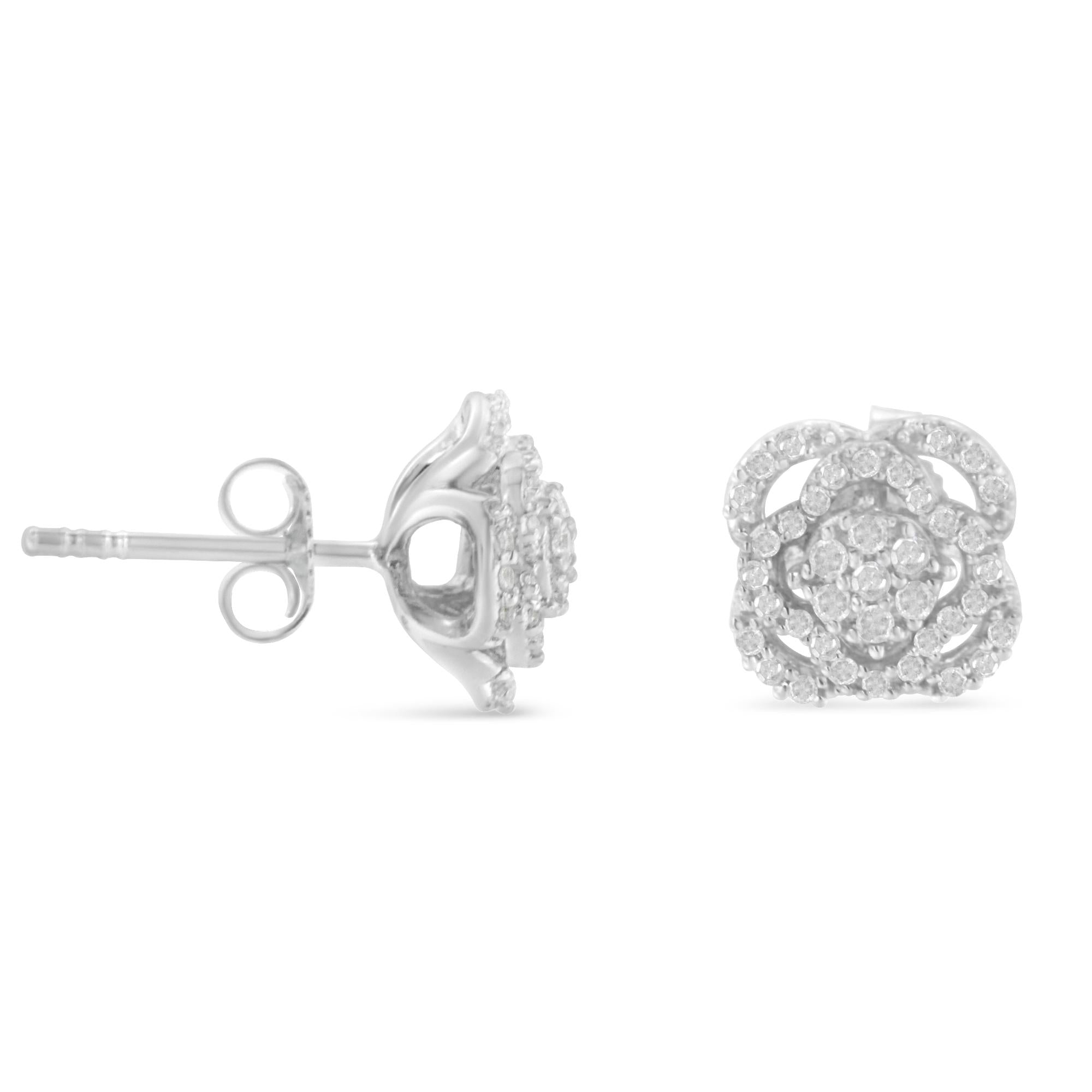 .925 Sterling Silver 1/2 cttw Round-cut Diamond Floral Cluster and Halo Stud Earring (I-J Color, I3 Clarity) - Bijoux-NYC Direct