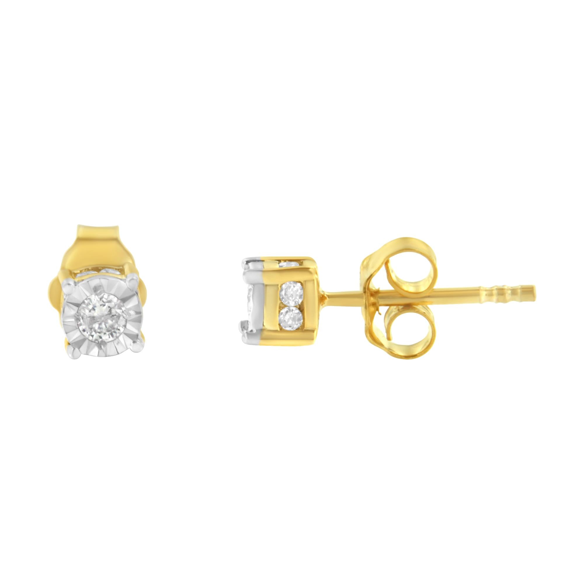 Yellow Plated Sterling Silver Diamond Stud Earring (1/4 cttw, I-J Color, I2-I3 Clarity) - Bijoux-NYC Direct