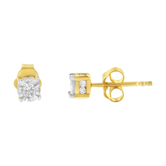 Yellow Plated Sterling Silver Diamond Stud Earring (1/4 cttw, I-J Color, I2-I3 Clarity) - Bijoux-NYC Direct
