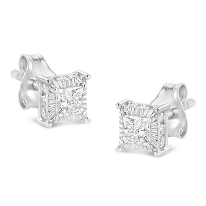 .925 Sterling Silver 1/2 Cttw Princess-cut Diamond Stud Earring (I-J Color, I2-I3 Clarity) - Bijoux-NYC Direct