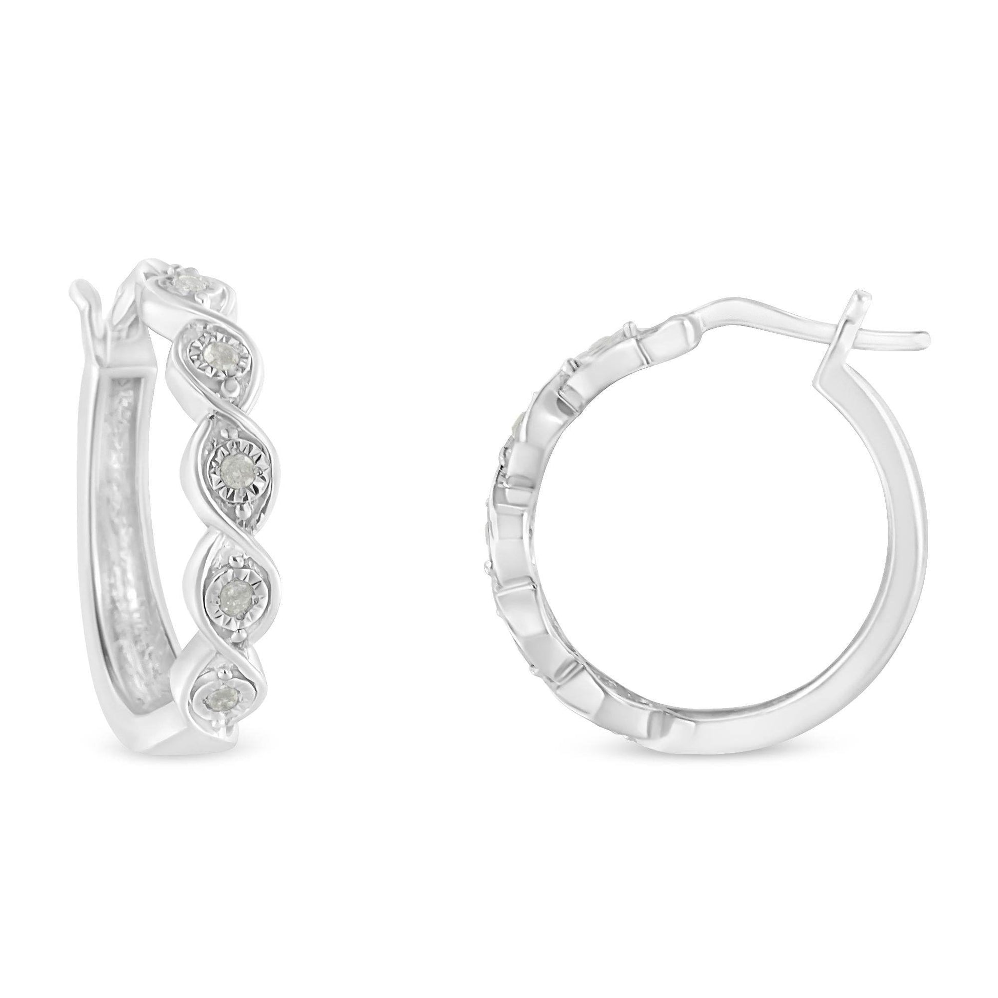 .925 Sterling Silver 1/10 Cttw Miracle-Set Diamond Infinity Swirl Hoop Earrings (I-J Color, I3 Clarity) - Bijoux-NYC Direct