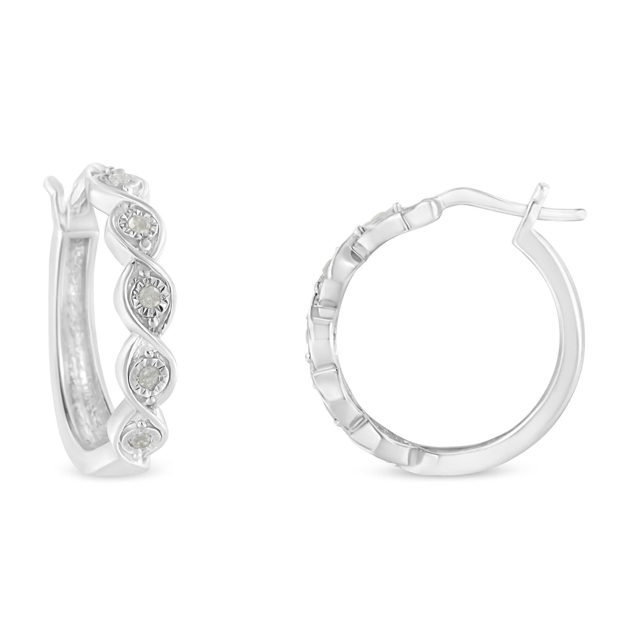 .925 Sterling Silver 1/10 Cttw Miracle-Set Diamond Infinity Swirl Hoop Earrings (I-J Color, I3 Clarity) - Bijoux-NYC Direct