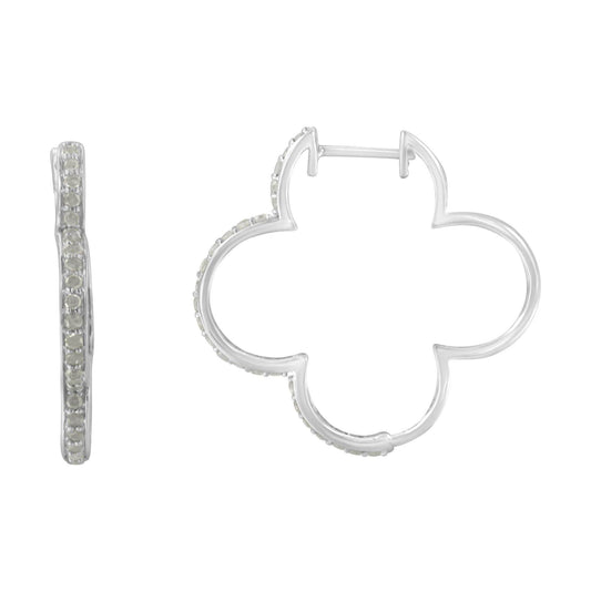 .925 Sterling Silver 1.0 cttw Diamond 4 Leaf Clover Shape Hoop Earrings(I-J Color, I3 Clarity) - Bijoux-NYC Direct