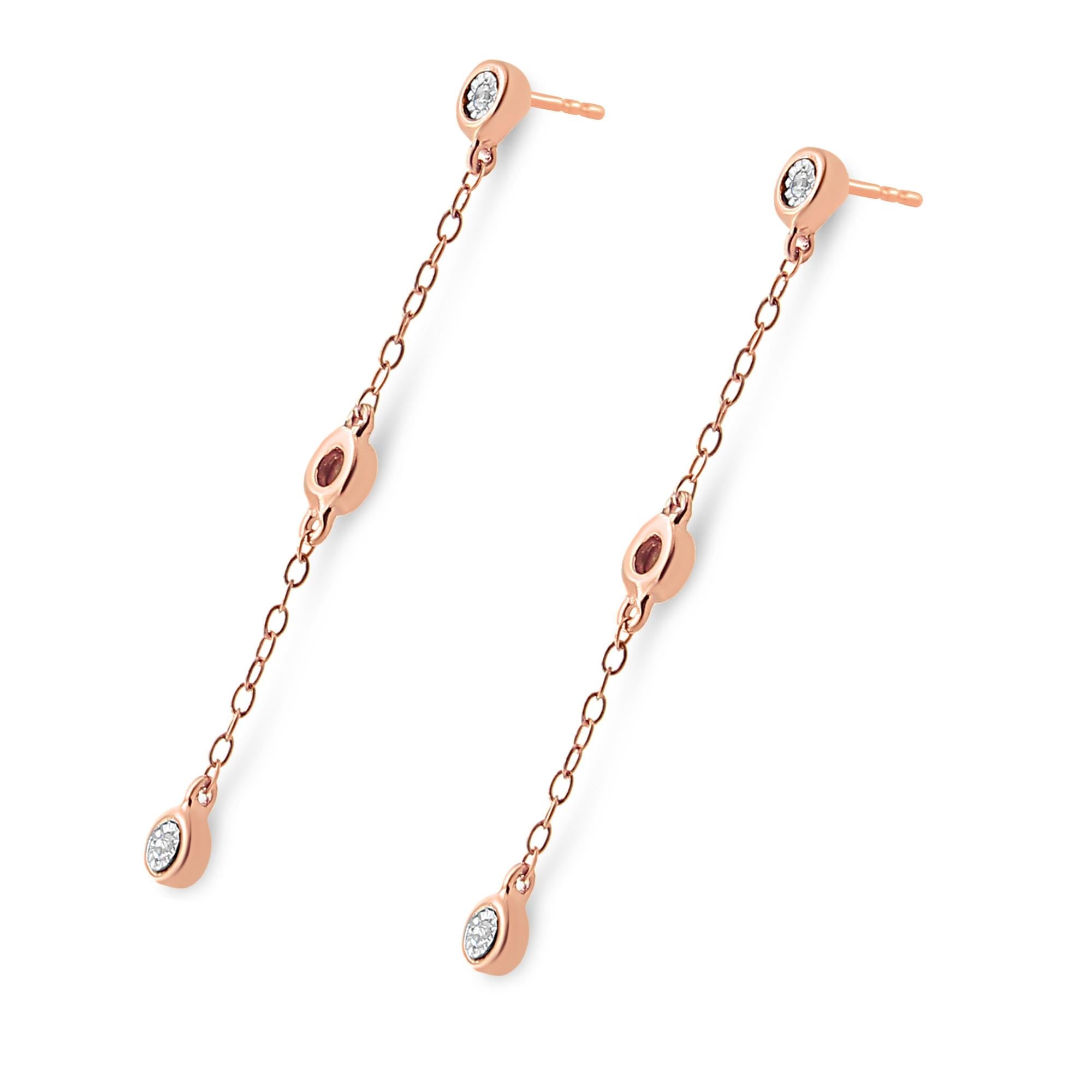 10K Rose Gold Plated .925 Sterling Silver 1/15 Cttw Diamond Dangle Earring (I-J Color, I3-Promo Clarity) - Bijoux-NYC Direct