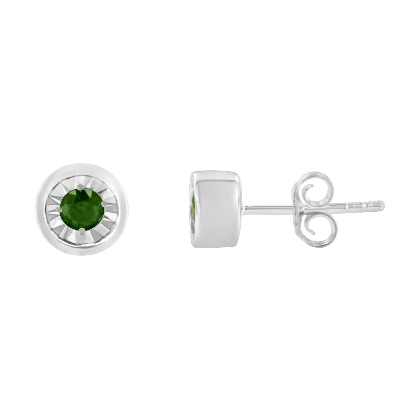 .925 Sterling Silver 1/5 Cttw Round Brilliant-Cut Green Diamond Miracle-Set Stud Earrings (Fancy Color-Enhanced, I1-I2 Clarity) - Bijoux-NYC Direct
