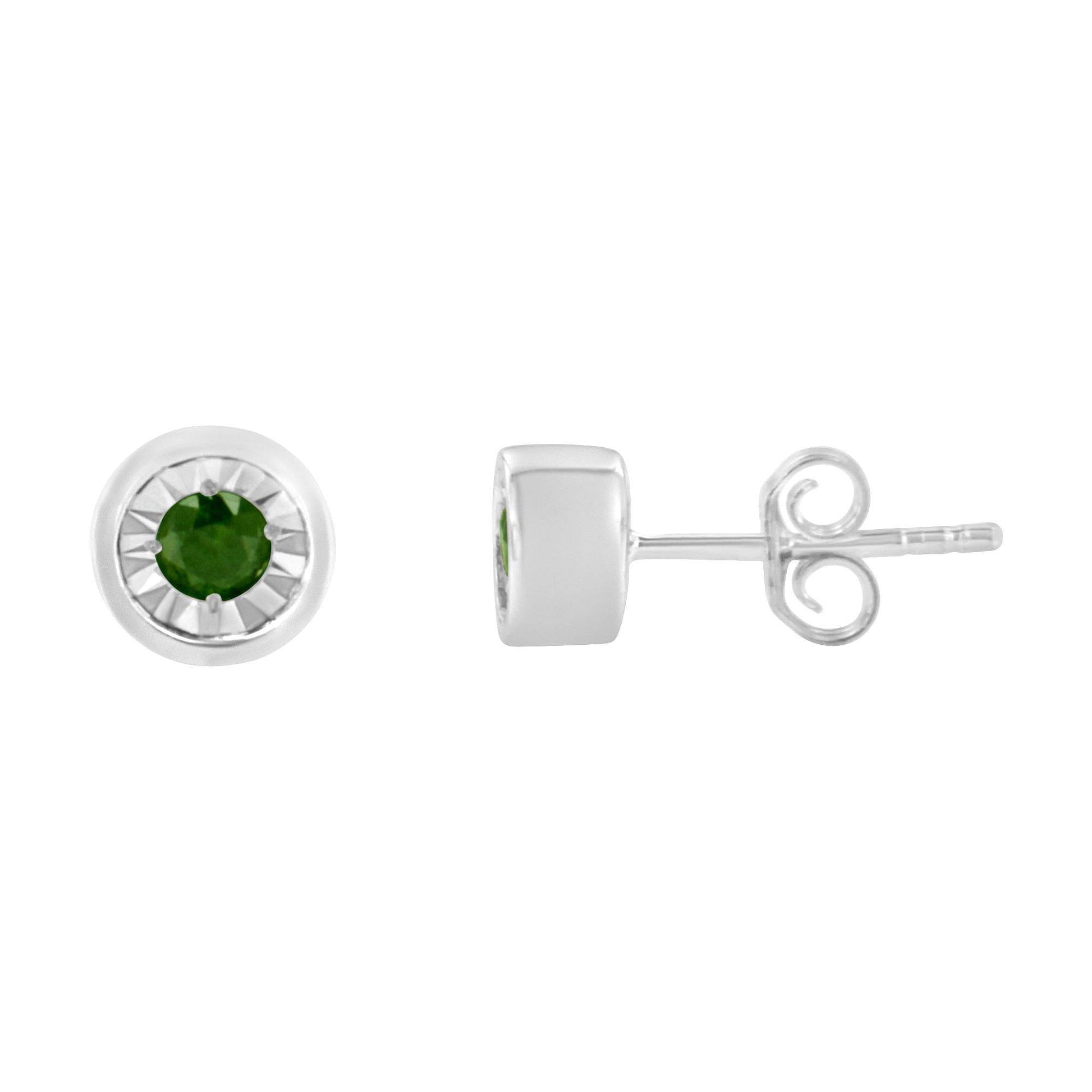 .925 Sterling Silver 1/5 Cttw Round Brilliant-Cut Green Diamond Miracle-Set Stud Earrings (Fancy Color-Enhanced, I1-I2 Clarity) - Bijoux-NYC Direct