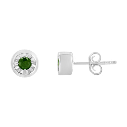 .925 Sterling Silver 1/5 Cttw Round Brilliant-Cut Green Diamond Miracle-Set Stud Earrings (Fancy Color-Enhanced, I1-I2 Clarity) - Bijoux-NYC Direct