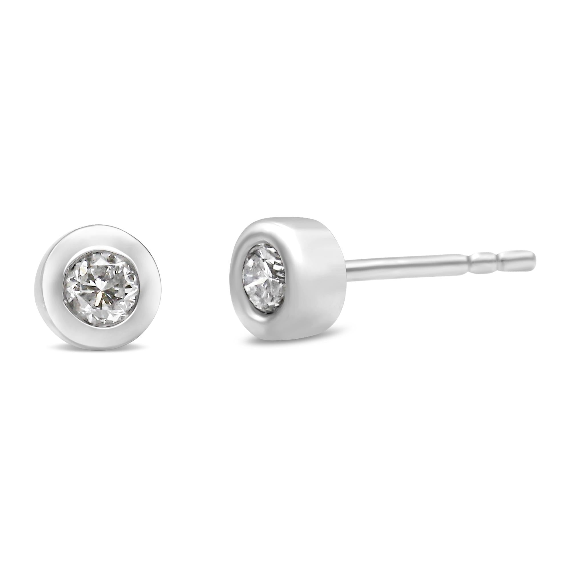 10K White Gold 1/5 Cttw Round Brilliant-Cut Near Colorless Diamond Bezel-Set Stud Earrings (H-I Color, I1-I2 Clarity) - Bijoux-NYC Direct