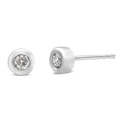 10K White Gold 1/5 Cttw Round Brilliant-Cut Near Colorless Diamond Bezel-Set Stud Earrings (H-I Color, I1-I2 Clarity) - Bijoux-NYC Direct
