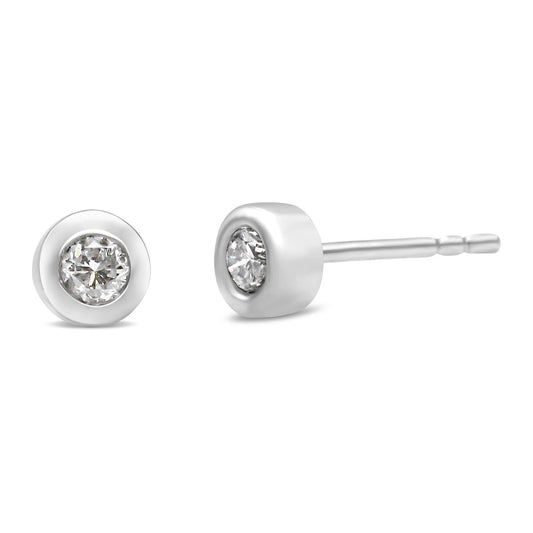10K White Gold 1/5 Cttw Round Brilliant-Cut Near Colorless Diamond Bezel-Set Stud Earrings (H-I Color, I1-I2 Clarity) - Bijoux-NYC Direct
