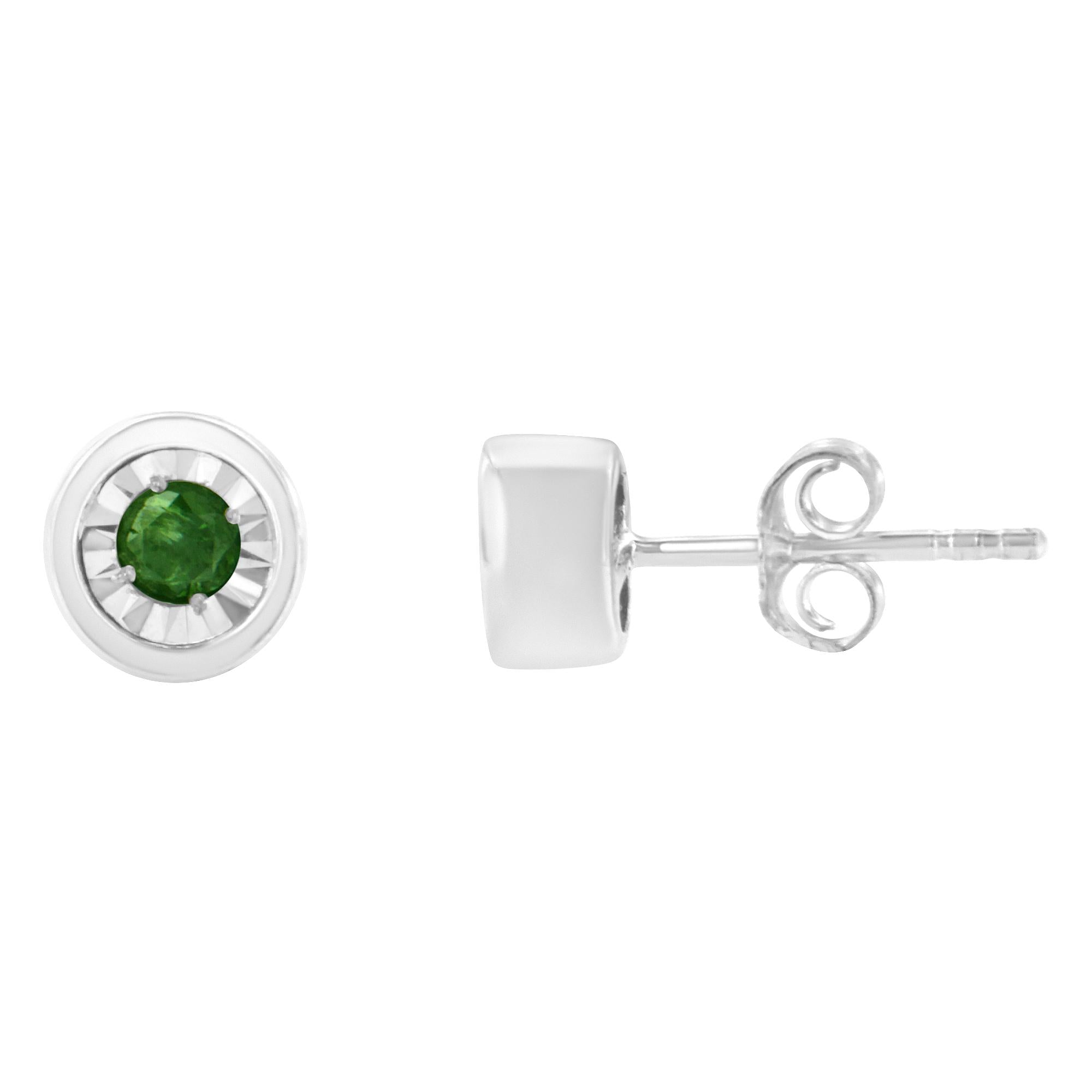 .925 Sterling Silver 0.15 Cttw Round Brilliant-Cut Green Diamond Miracle-Set Stud Earrings (Fancy Color-Enhanced, I1-I2 Clarity) - Bijoux-NYC Direct
