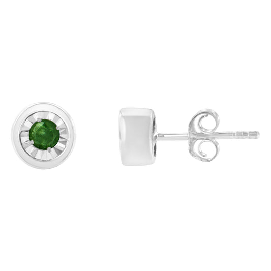 .925 Sterling Silver 0.15 Cttw Round Brilliant-Cut Green Diamond Miracle-Set Stud Earrings (Fancy Color-Enhanced, I1-I2 Clarity) - Bijoux-NYC Direct