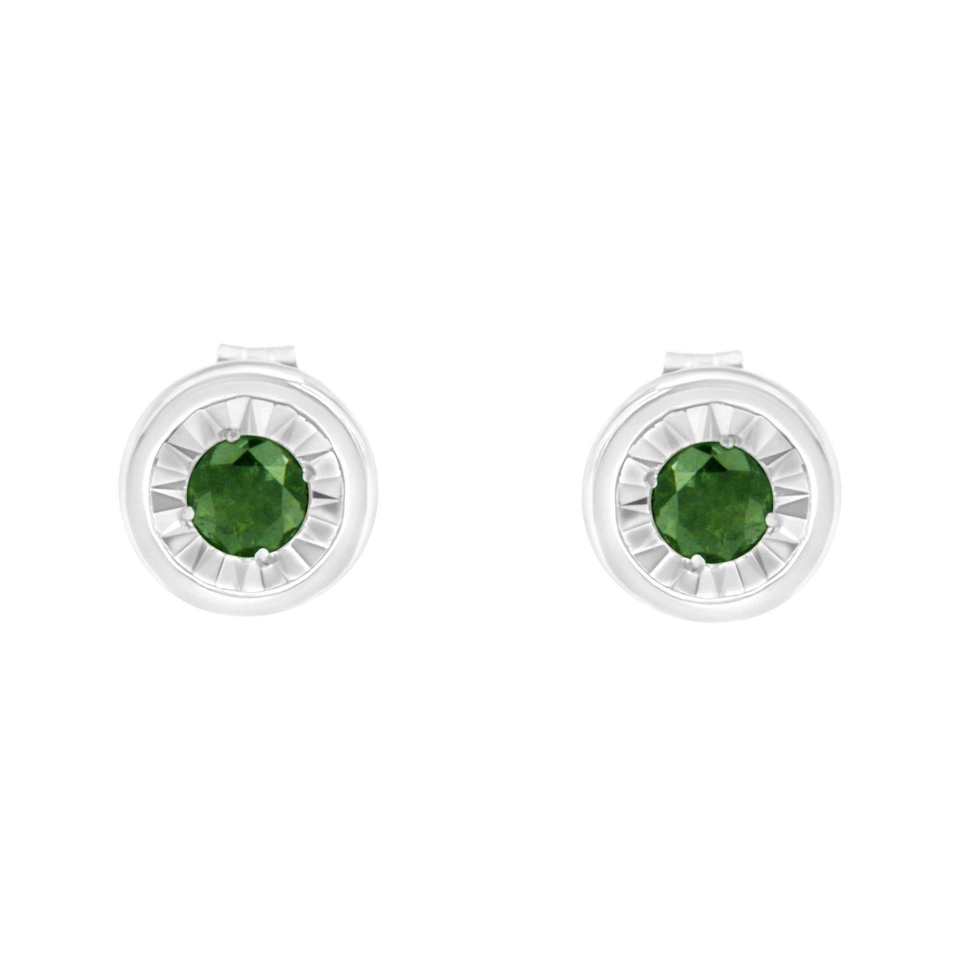 .925 Sterling Silver 1/4 Cttw Round Brilliant-Cut Green Diamond Miracle-Set Stud Earrings (Fancy Color-Enhanced, I1-I2 Clarity) - Bijoux-NYC Direct