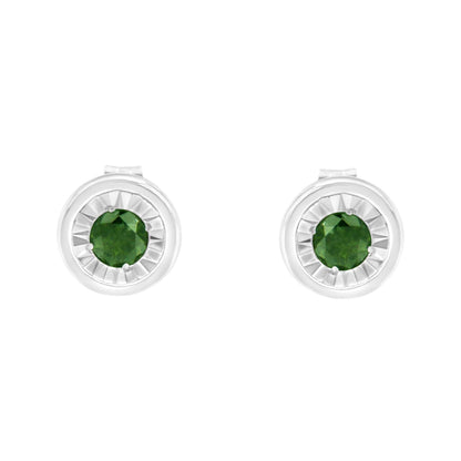 .925 Sterling Silver 1/4 Cttw Round Brilliant-Cut Green Diamond Miracle-Set Stud Earrings (Fancy Color-Enhanced, I1-I2 Clarity) - Bijoux-NYC Direct