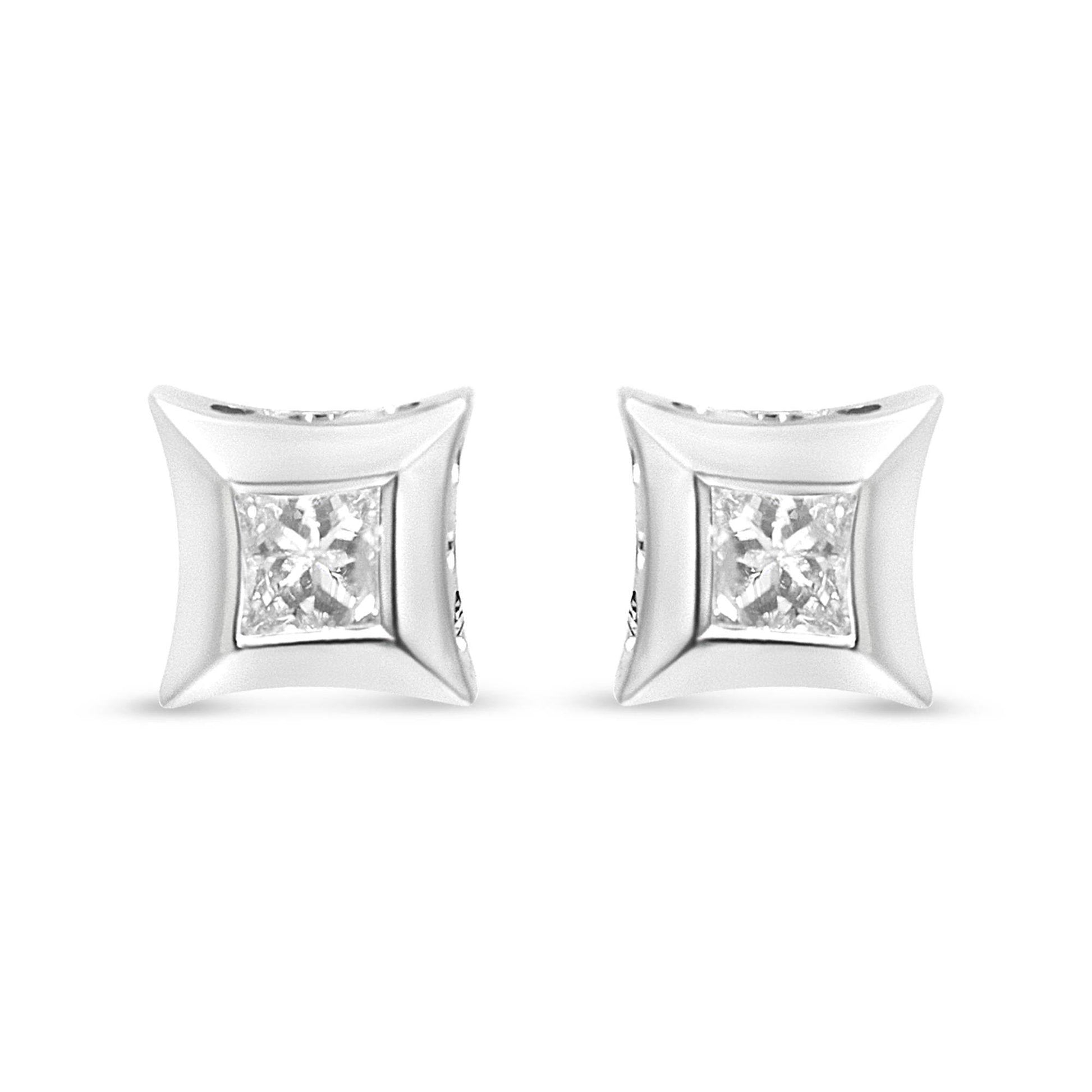 10K White Gold 1/3 Cttw Invisible Set Style Princess-Cut Diamond Stud Earrings (H-I Color, SI2-I1 Clarity) - Bijoux-NYC Direct