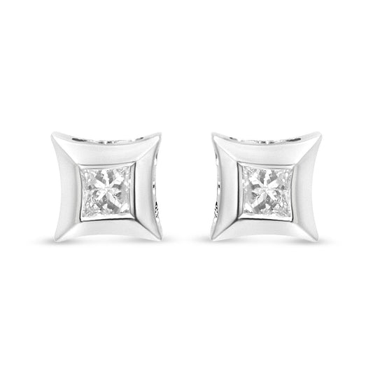 10K White Gold 1/3 Cttw Invisible Set Style Princess-Cut Diamond Stud Earrings (H-I Color, SI2-I1 Clarity) - Bijoux-NYC Direct