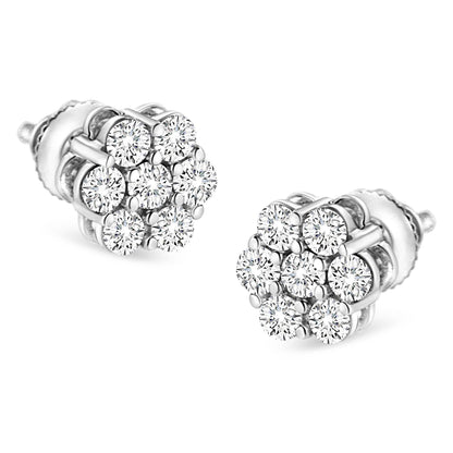 14K White Gold 1/2 cttw Round-Cut Diamond Floral Stud Earrings (I-J Color, SI2-I1 Clarity) - Bijoux-NYC Direct