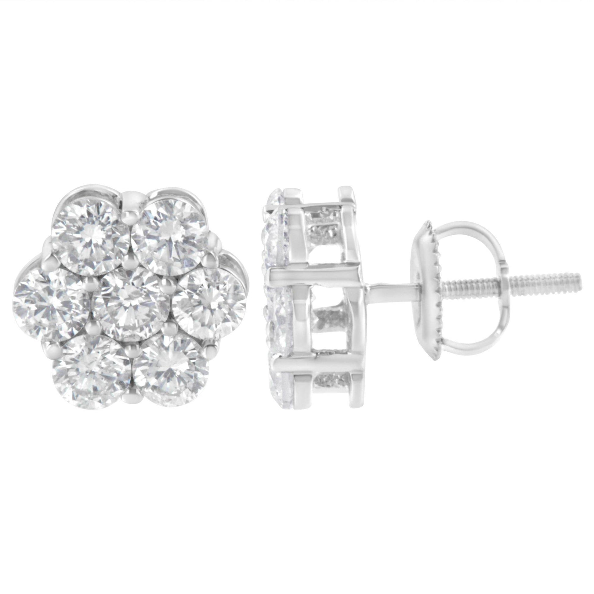 Sterling Silver 2 cttw Floral Composite 7 Stone Diamond Stud Earring (I-J, I1-I2) - Bijoux-NYC Direct