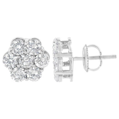 Sterling Silver 2 cttw Floral Composite 7 Stone Diamond Stud Earring (I-J, I1-I2) - Bijoux-NYC Direct