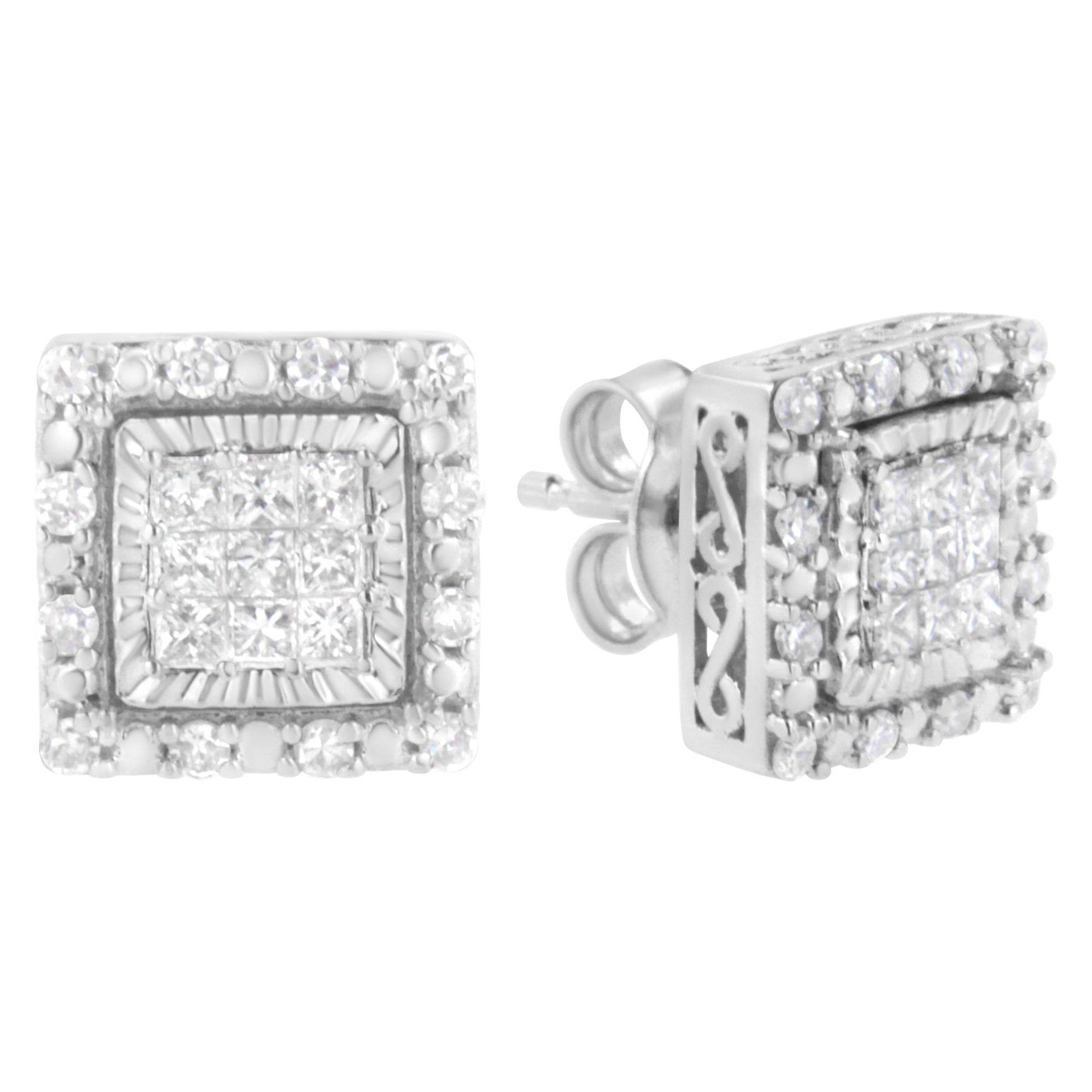 10K White Gold 1/2 cttw Invisible Set Princess-Cut Diamond Square Stud Earring (I-J Color, I1-I2 Clarity) - Bijoux-NYC Direct